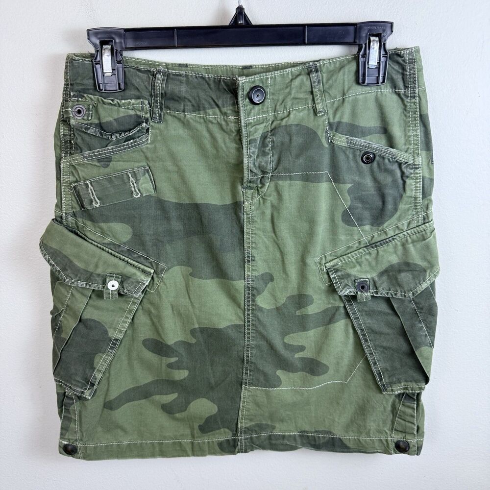 G Star Raw Vintage Womens Camo Cargo Skirt Size 25 Y2K Pockets Green